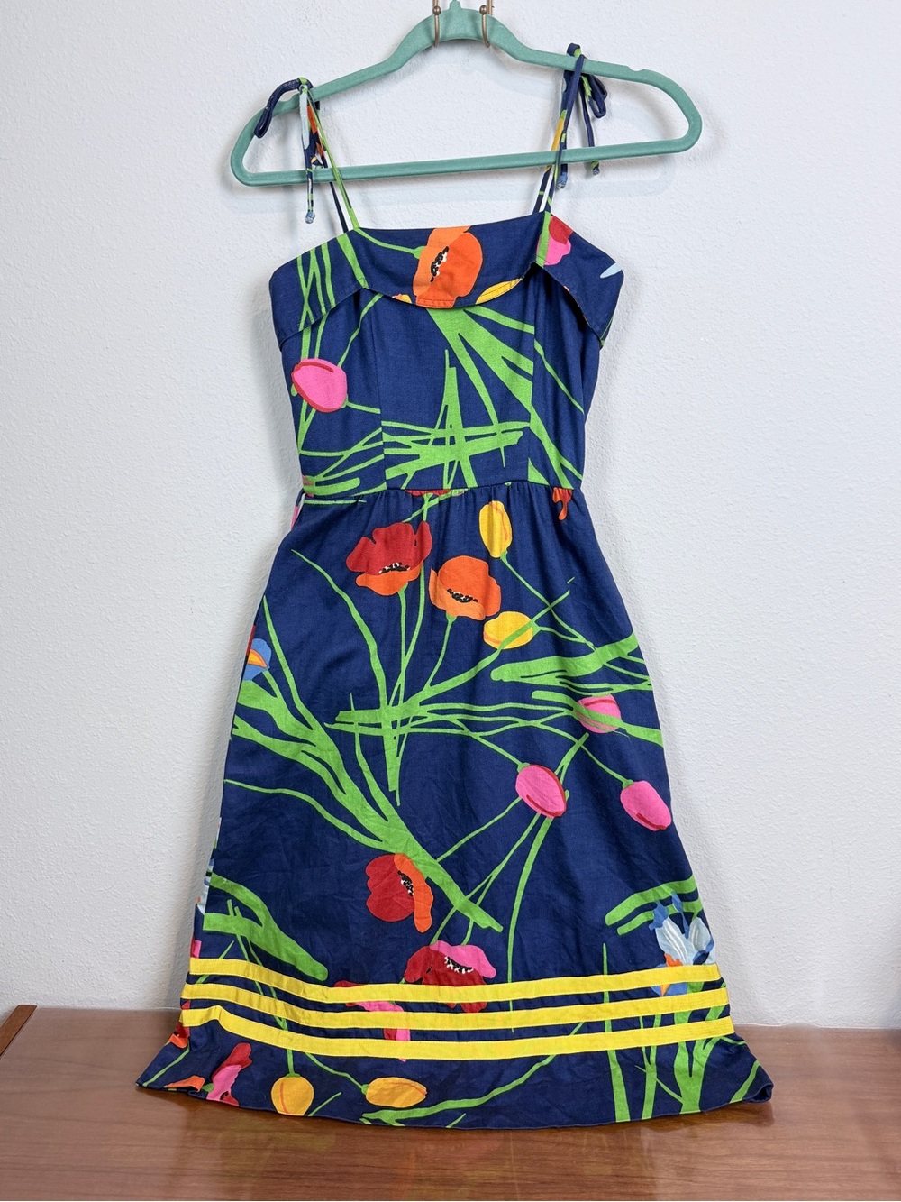 Vintage Blair Woolverton Navy Floral Midi Tie Strap Sundress 4/XS